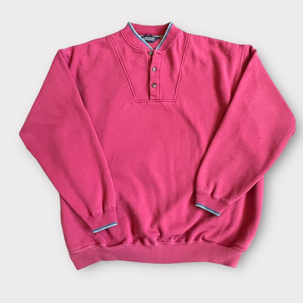 Lands' End Quarter Button Sweatshirt Heavy Pink Men Sz XL 46-48